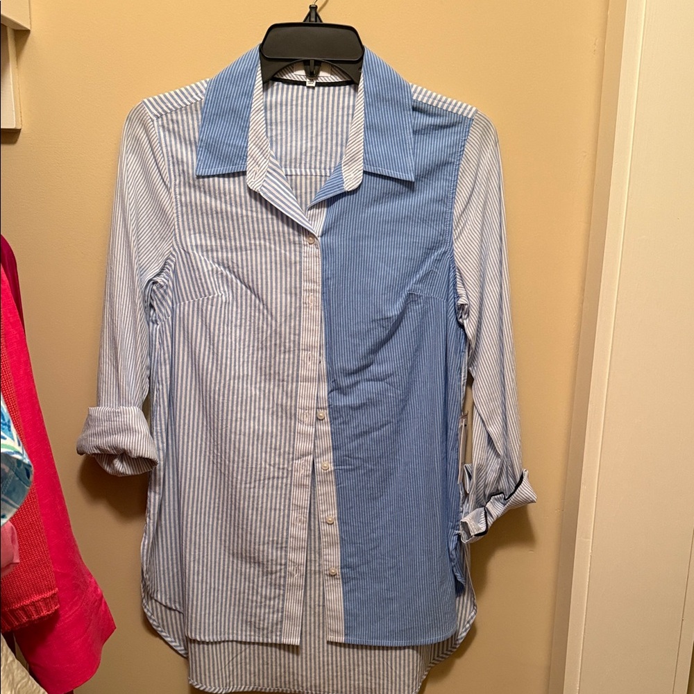 Crown & Ivy Blue and White Striped Blouse